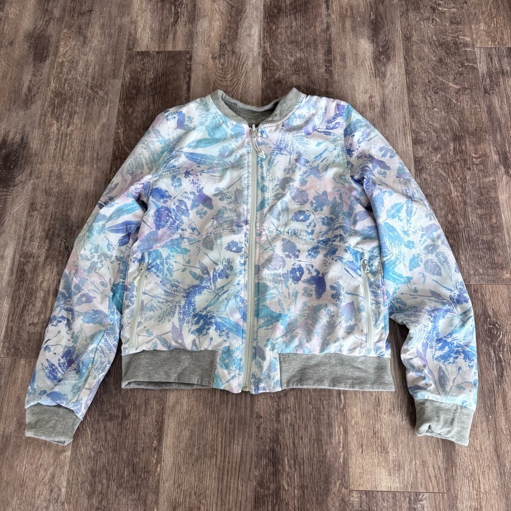 Ivivva by Lululemon Reversible Wherever You Go Bomber Jacket - Floral & Gray